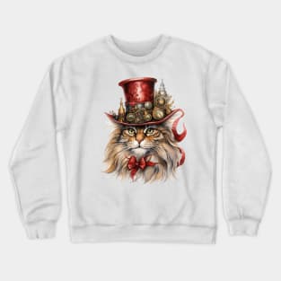 Steampunk Christmas Cat Crewneck Sweatshirt